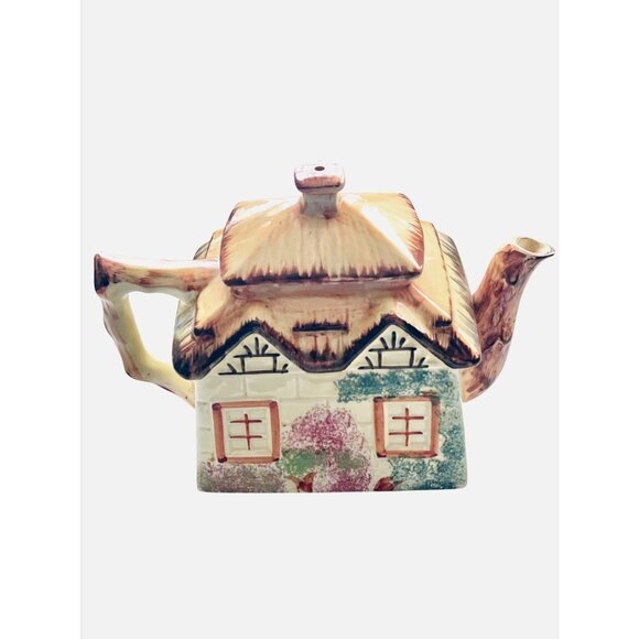 Vintage Hand-Painted Antique Cottage-Shaped England Teapot With Floral Details - Picture 1 of 8